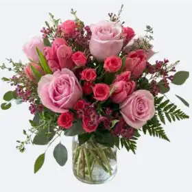 Pink Roses and Red Rose Bouquet in a Vase
