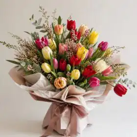 Hand-Tied Rainbow Tulips Bouquet