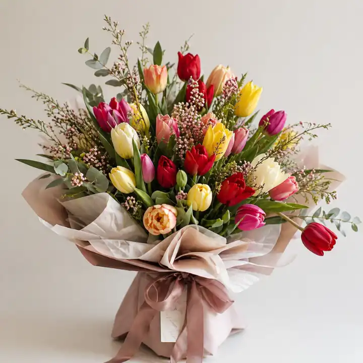 Hand-Tied Rainbow Tulips Bouquet 1 Rainbow Tulips Bouquet
