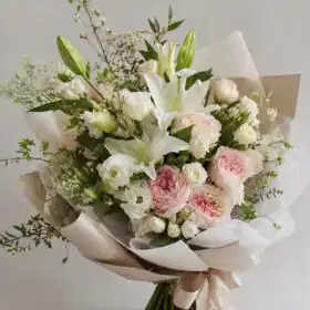 Classic Elegance: Pink & Cream Rose and Lily Bouquet