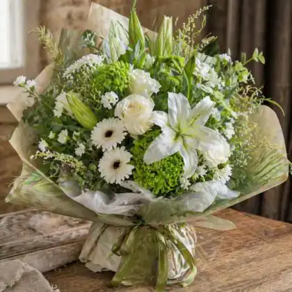 white lily and white rose bouquet