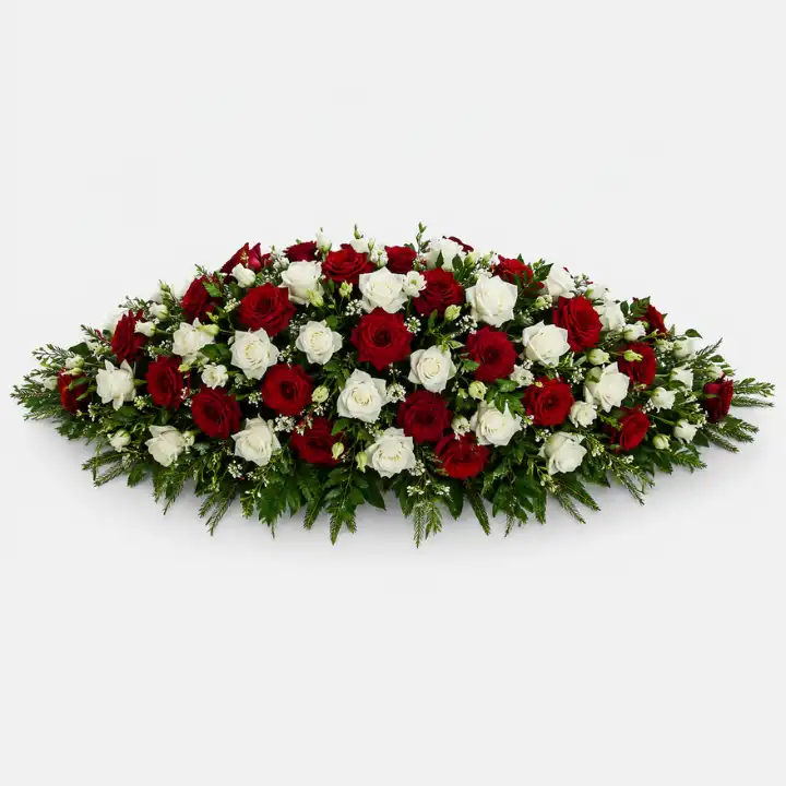 Bold Red and White Rose Coffin Spray 2 Bold Red and White Rose Coffin Spray