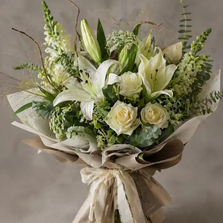 Pure Bliss White Lily & Rose Bouquet 1 lily and white rose bouquet_
