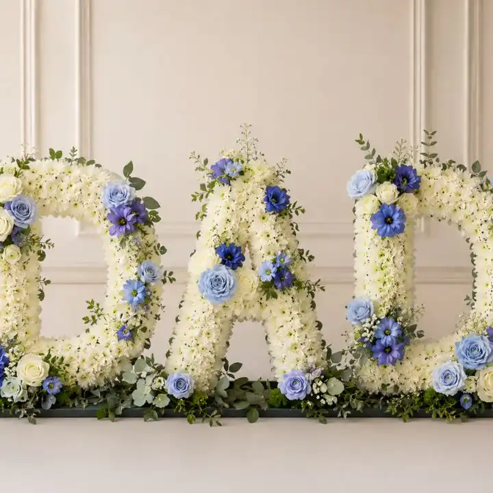 Dad Floral Letter Tribute in White and Yellow 1 Funeral Flowers Dad