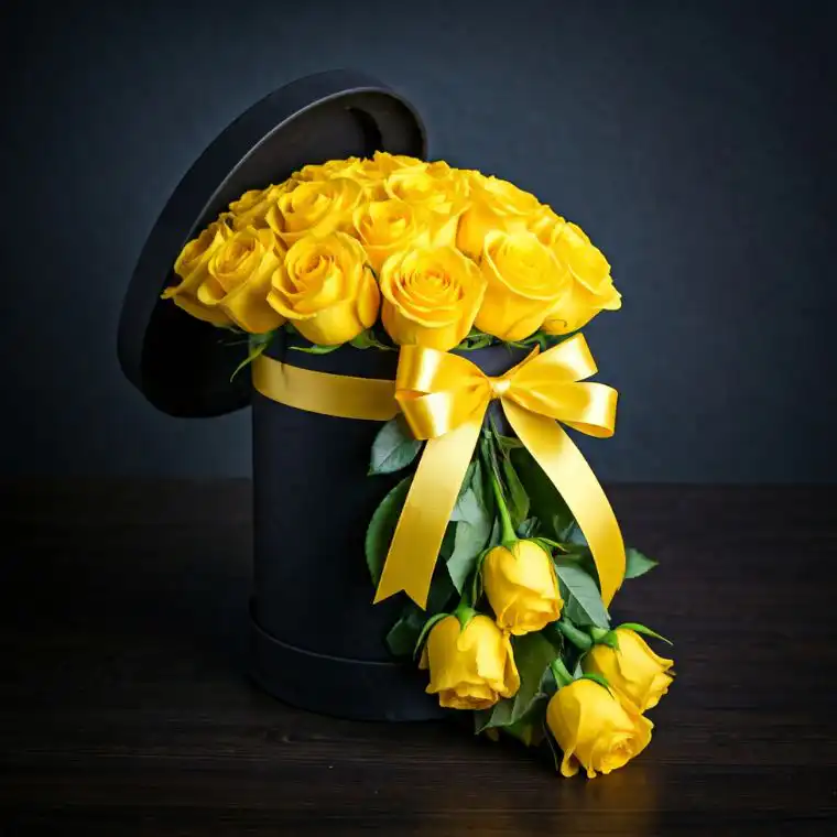 Luxury Yellow Roses Hatbox 3 Yellow Roses Hat Box