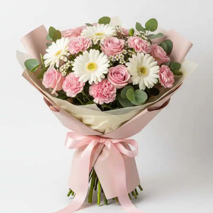 Pastel Bliss Purple & Pink Bouquet 1 A beautiful purple and pink bouquet featuring fresh seasonal flowers in a soft pastel arrangement.