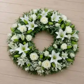 Exquisite white Lily and Rose Funeral Wreath