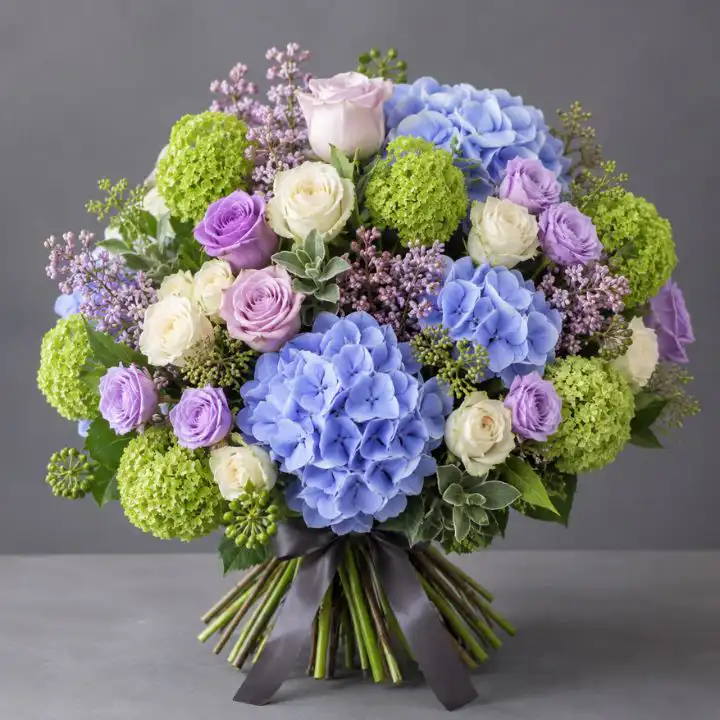 Pastel Lavender Romance Bouquet 1 hydrangea and rose bouquet