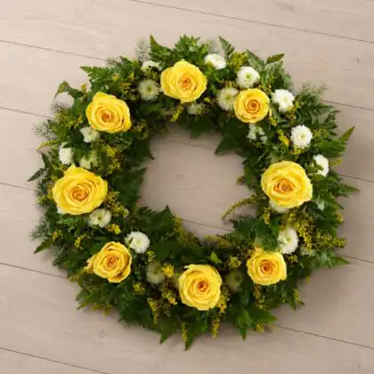 Cherished Yellow Rose and white Chrysanthemums Memorial Wreath