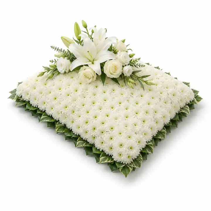 White Lily & Chrysanthemum Funeral Pillow 1 Pillow Funeral Flowers
