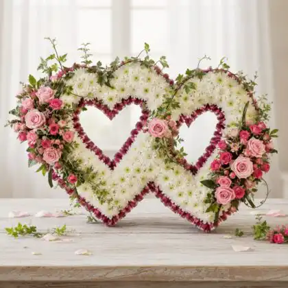 funeral flowers double heart wreaths