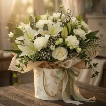 Flower bouquet in gift bag