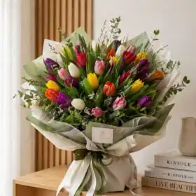 Vibrant Mixed Tulips Hand-Tied Bouquet