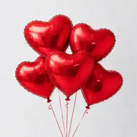 5 Red Heart Balloons