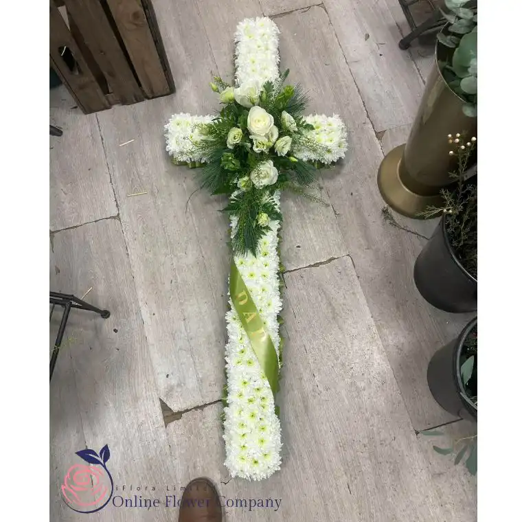 Classic White Sympathy Floral Cross for Funerals 2 Floral Crosses for Funerals