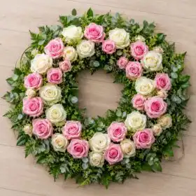 Graceful Pink and White Rose Tribute Wreath