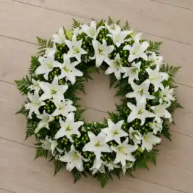 Serene White Lily Funeral Wreath