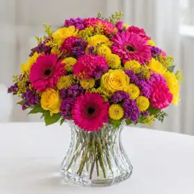 Radiant Sunshine & Pink Velvet Hand-Tied Bouquet