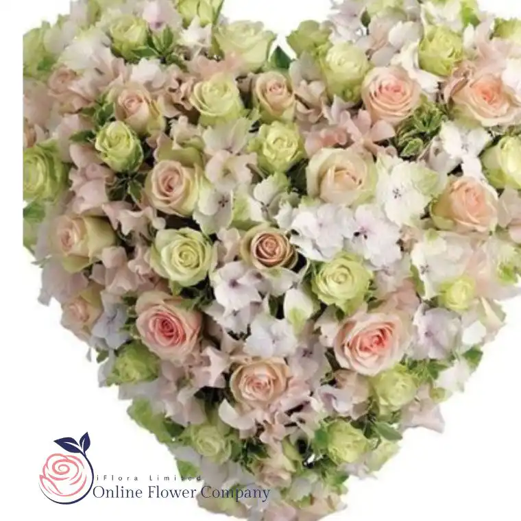 Serene Pastel Heart: Handcrafted Luxury Sympathy Tribute 2 Pastel Funeral Heart Tribute