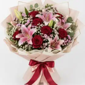 Luxury 12 Red Roses with Gypsophila Bouquet