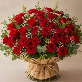 The Grand Passion Bouquet: 50 Hand-Tied Scarlet Roses