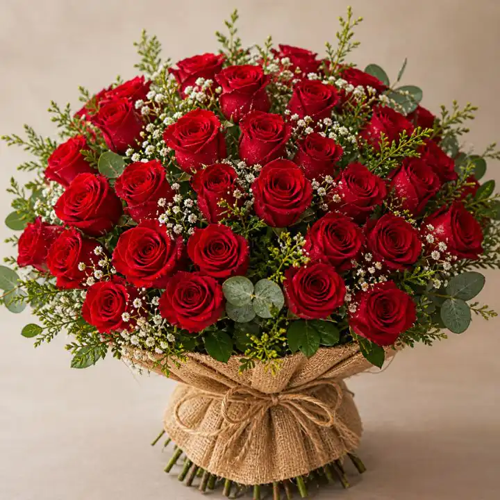 The Grand Passion Bouquet: 50 Hand-Tied Scarlet Roses 1 50 rose bouquet