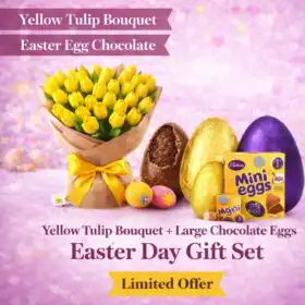 Yellow Tulips Bouquet With Easter Egg Chocolates gift set