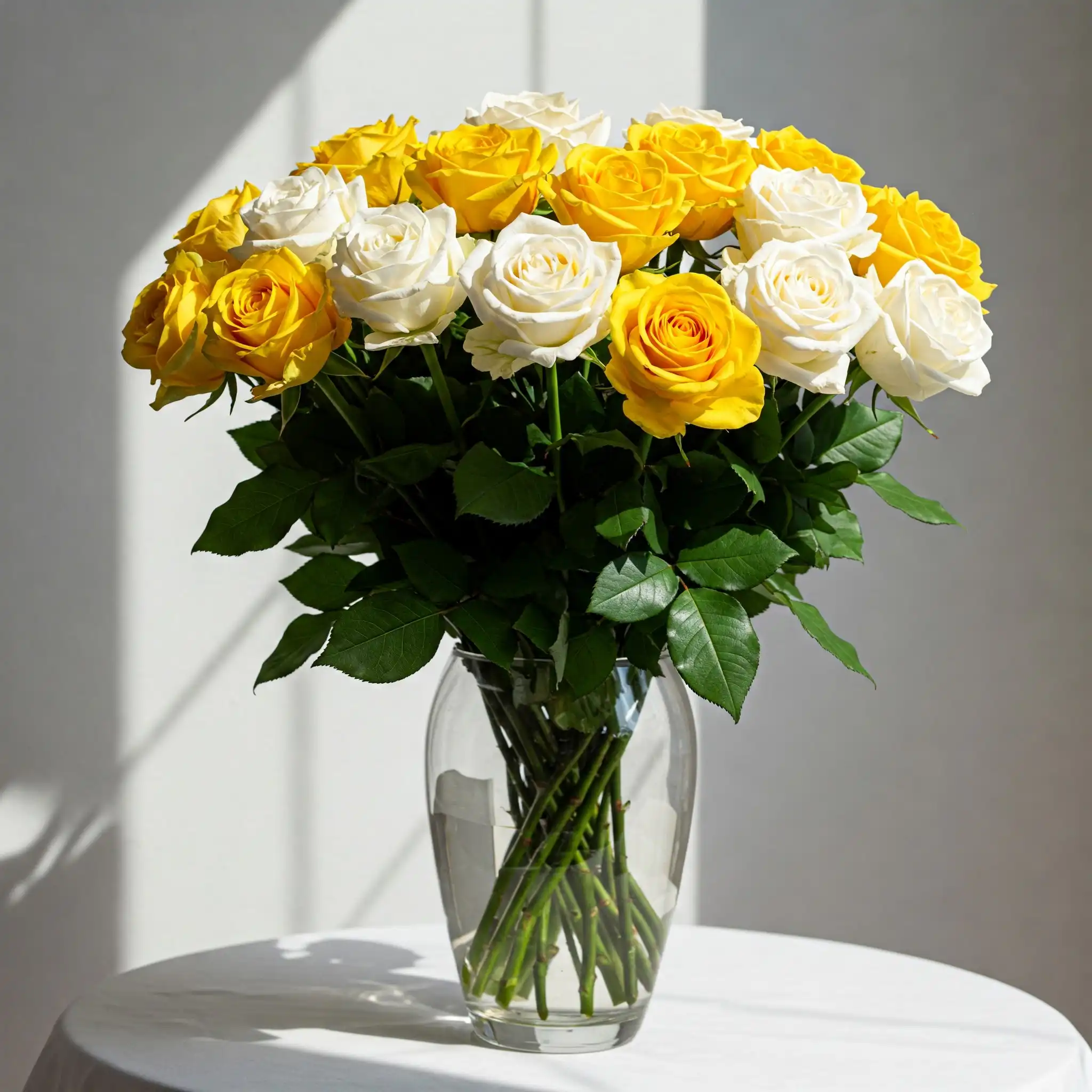 Angelic Brightness - Yellow and White Roses Bouquet 2 "White and Yellow Rose Flower Bouquet for Women's Day - Beautiful Roses for a Special Occasion"