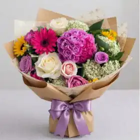 Hand-Tied Sunflower and Rose Bouquet