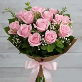 Soft Blush - Hand-Tied Pink Rose & Thistle Bouquet