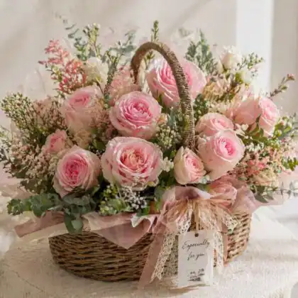 Pink Rose Arrangement in Basket