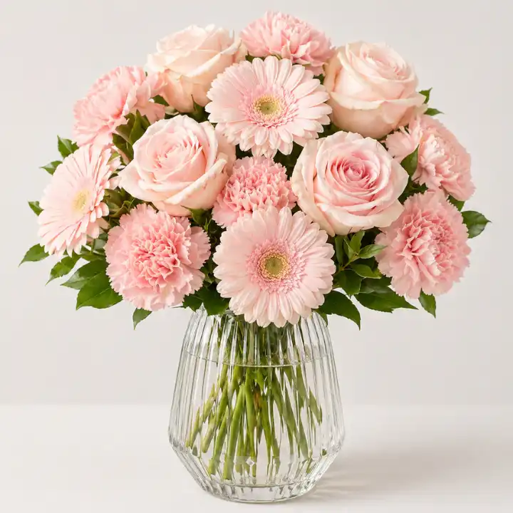 Pink Rose & Carnation Bouquet with gerbera 1 Pink Rose and Carnation Bouquet