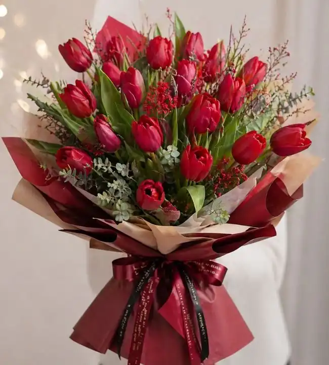 Classic Handcrafted Red Tulip Bouquet 1 Red Tulip Bouquet