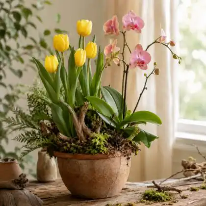Yellow Tulips and Orchids