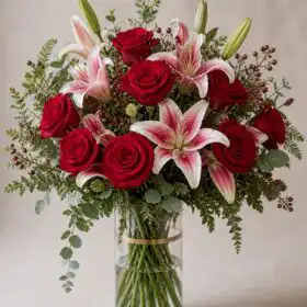 Red Rose Pink Lily Bouquet