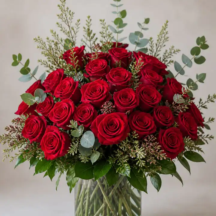 Red Rose Bouquet in Ceramic Vase 1 flower bouquet red roses