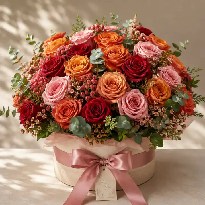 The Sunset Luxe Bouquet: Orange & Pink Roses 1 orange and pink rose bouquet