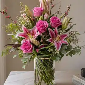 Vibrant Pink Roses & Lilies Bliss