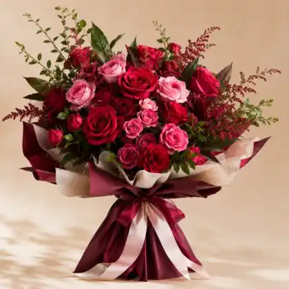 red and hot pink roses