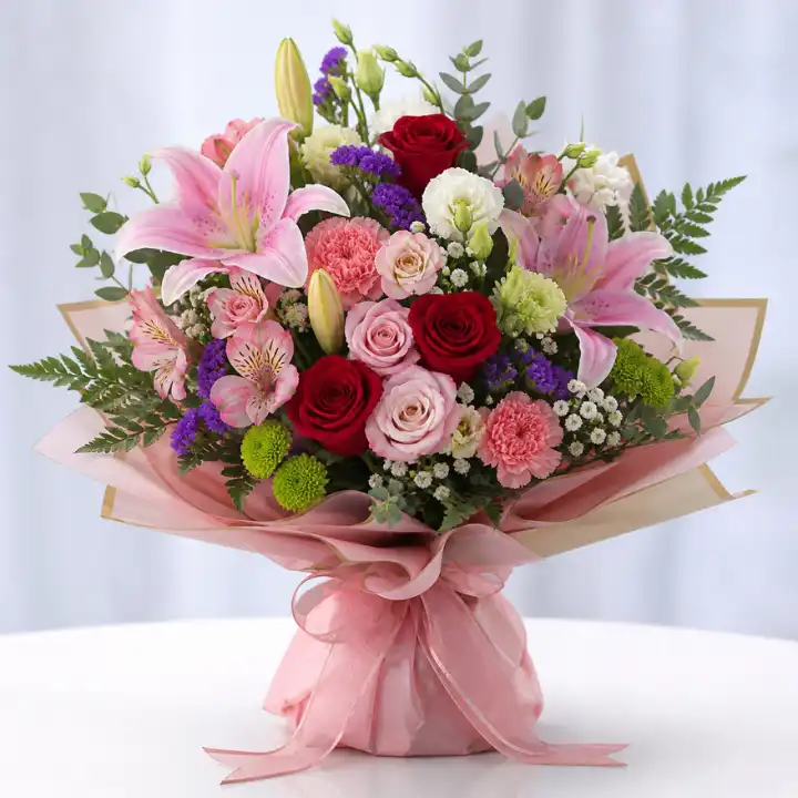 Gerbera Daisy and Rose Arrangement with soft Carnations 1 roses and gerbera arrangements