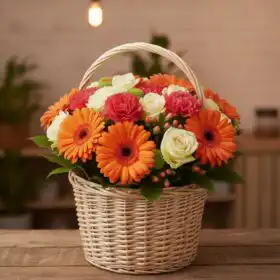 Vibrant Harvest Rose & Gerbera Basket