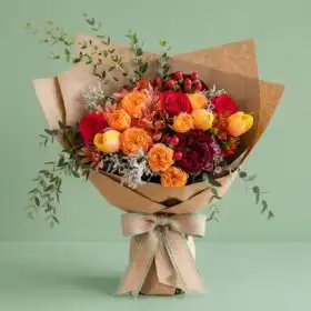 Sunset Velvet: Luxury Chrysanthemum and Tulip Bouquet