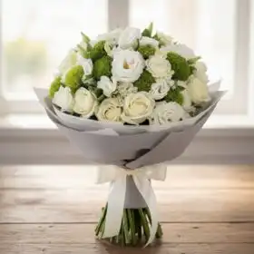 White Lisianthus and Rose Garden Bouquet
