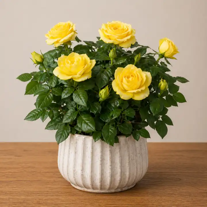 Yellow Rose Plant in Ceramic Pot 1 yellow rose plant