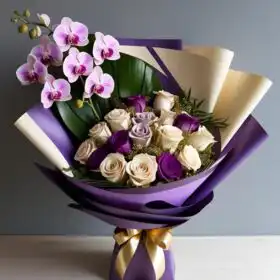 Purple Orchid and Rose Bouquet Delivery