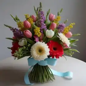 Vibrant Gerbera Daisy & Tulip Bouquet