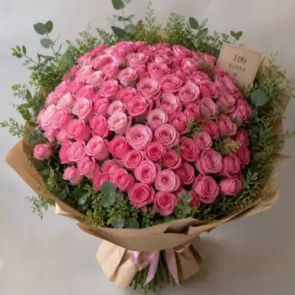 100 pink roses bouquet