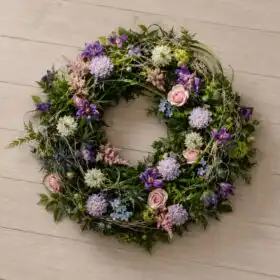 Pink Rose and Purple Clematis Wildflower Wreath