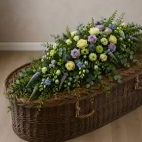 Soft Yellow and Lavender Rose Coffin Spray