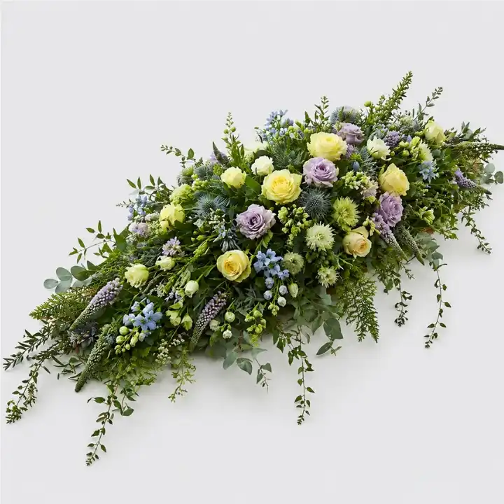 Soft Yellow and Lavender Rose Coffin Spray 2 Soft Yellow and Lavender Rose Coffin Spray